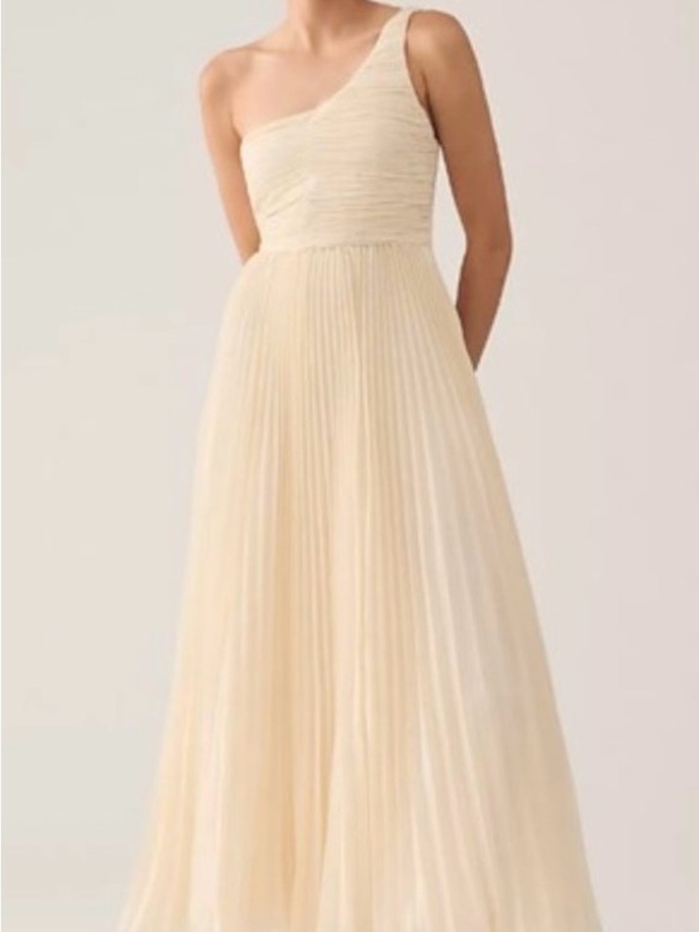 NWT Forever That Girl x Anthropologie One-Shoulder Pleated Evening Gown in Cream